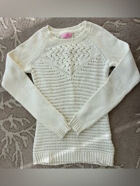 Lilly Pulitzer Cream Open-Knit Crewneck Sweater